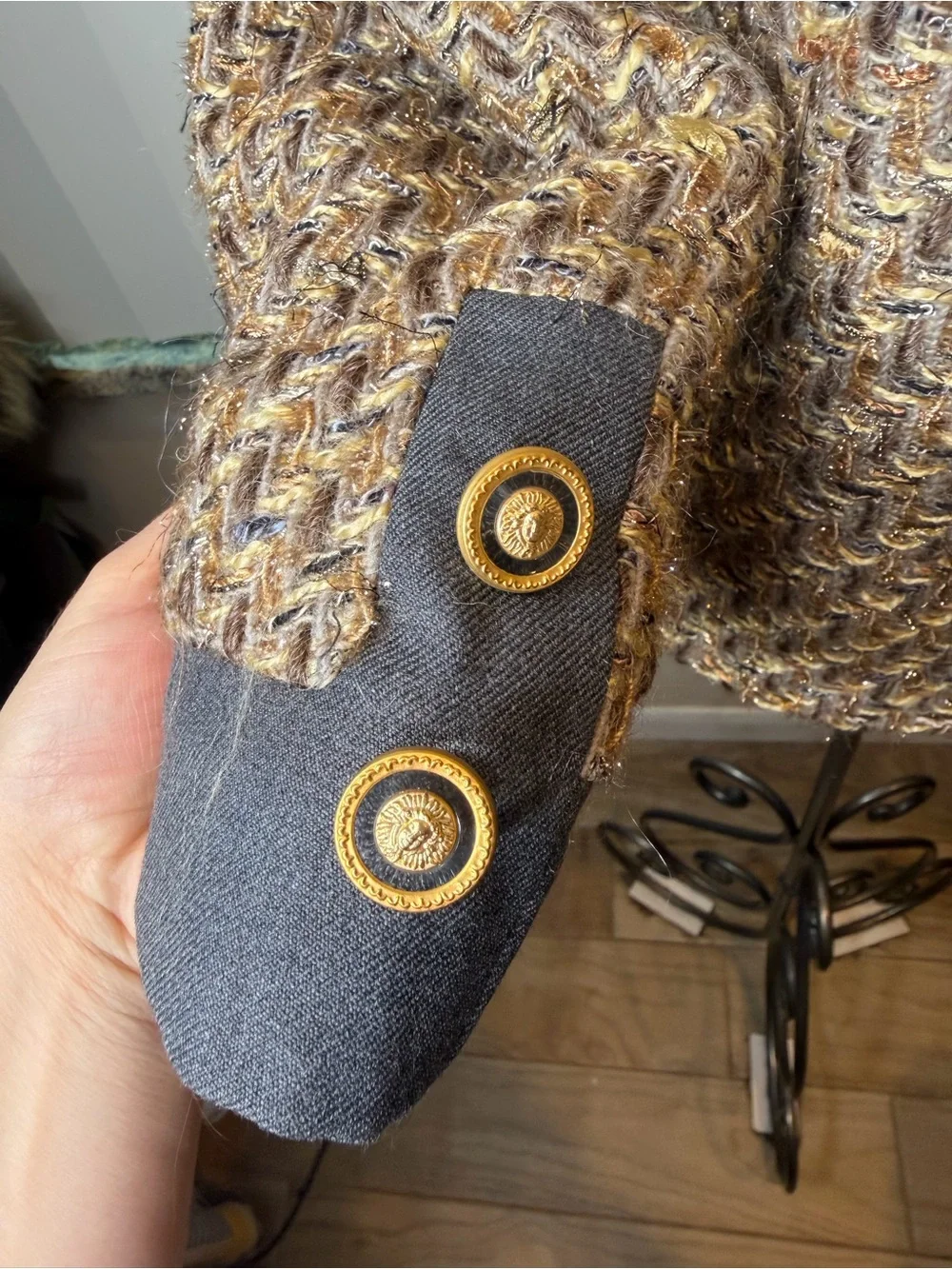 Poly Watson Tweed Brown Gold Button-Front Cardigan Size 12